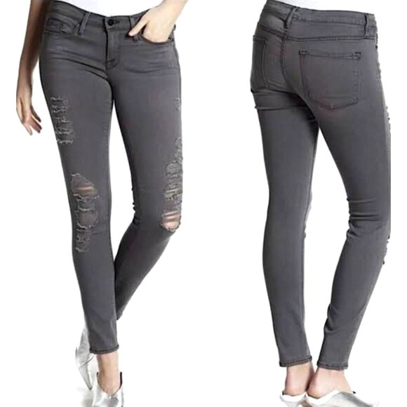 Frame Denim Le Skinny de Jeanne Women 28 Jean Gray Shred Distressed USA Stretch - Picture 1 of 13